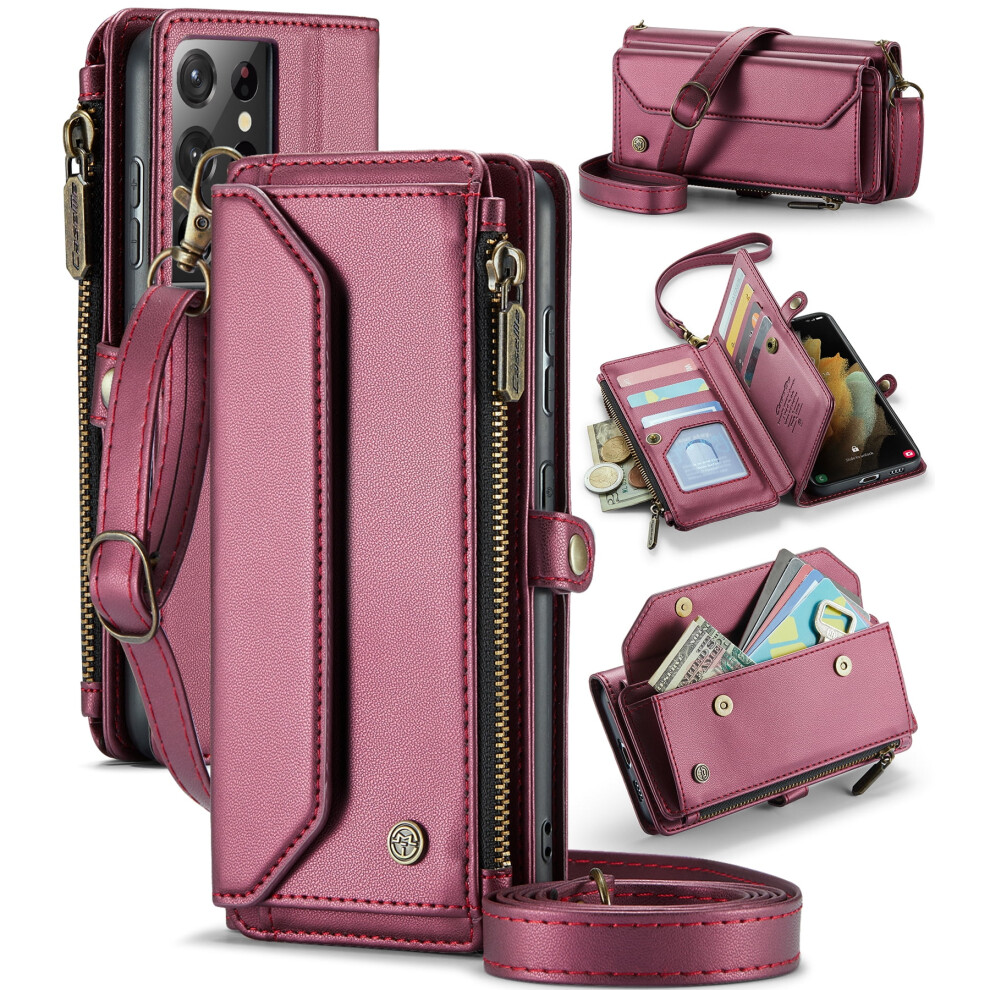 Caseme Leather Wallet Case For Compatible With Samsung Galaxy S21 Ultra Â Rfid Blocking, 10-Card Holder, Zipper Bills Slot, Magnetic Strap 9496895288844
