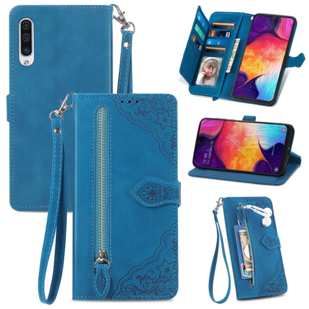 Compatible With Samsung Galaxy A50 6.4" Pu Leather Magnetic Flip Wallet Case With Lanyard, Wristlet & Zipper Card Holder 9496895289049