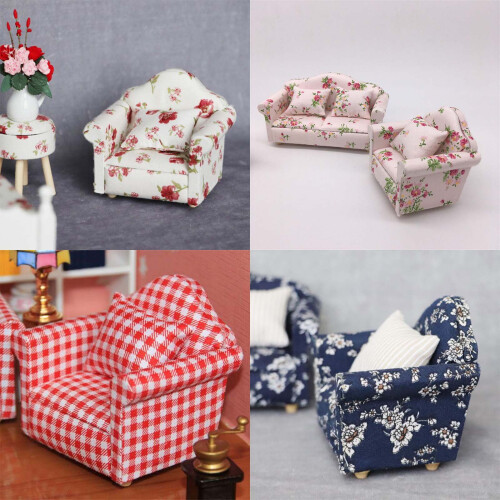 Rural Armchair Sofa Miniature Set with Throw Pillow 1