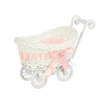 Wicker Baby Carriage Centerpiece for Baby Shower, Rattan Stroller Flower Basket – Compatible with Table Decor