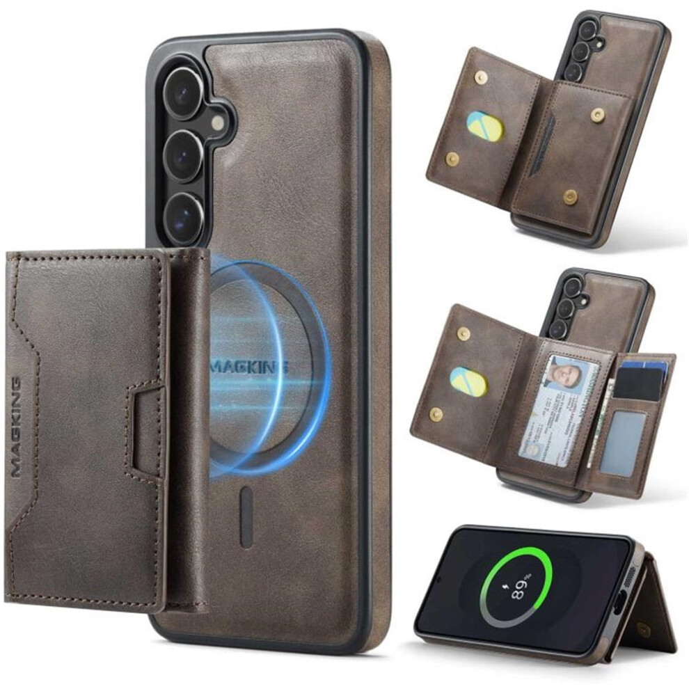 Rfid-Blocking Leather Case For Samsung Galaxy S24 5G 6.2", Magsafe, 7-Card Slots, Kickstand, Flip & Detachable, Shockproof Â Coffee Brown 9496895289551