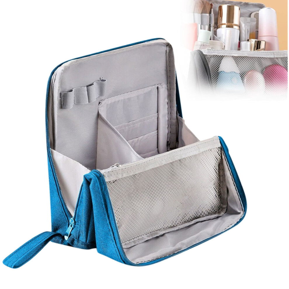 Standing Makeup Bag, Multi-PurposeÂ Large Capacity ToiletryÂ Bag Portable, Waterproof Standing Makeup BagÂ with Compartments (Blue)
