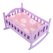 Miniature Crib Model Wooden and Cloth Doll House Furniture for Decoration 10.5 x 5.5 x 8.5 Inches