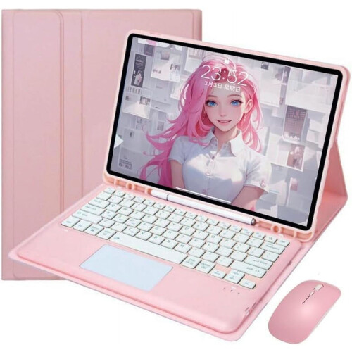 Capa com teclado e suporte inteligente e fino, compatível com Samsung Galaxy Tab S8 Plus / S7 FE / S7 Plus de 12,4 polegadas, removível, com