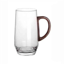 Glass Mug with Wooden Handle, Clear Borosilicate Glass Cup for Tea, Latte, Espresso Coffee and Juice, 17.6oz/500ml