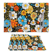 Boho Daisy placemats set van 4, 30 x 45 cm, hittebestendige keuken- en eettafelmatten voor feestjes, vakantie en huisdecoratie.