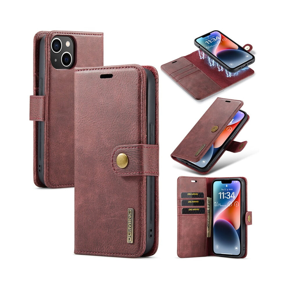 For Compatible With Iphone 13 Crazy Horse Texture Detachable Magnetic Leather Phone Case,,For Compatible With Iphone 13 Red 9448990721078