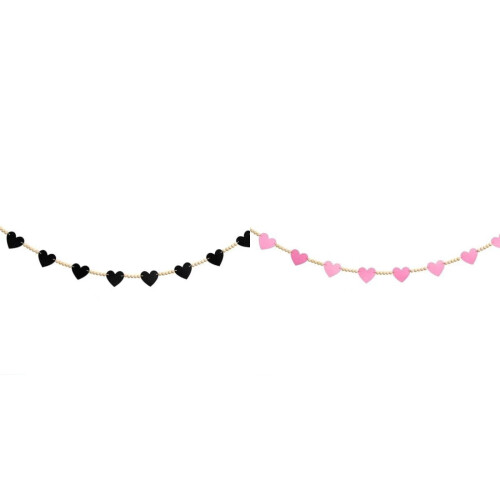 Felt Heart Garland with Wood Beads 2 pcs