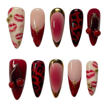 Lot de 30 faux ongles d'été à coller, forme amande moyenne, motifs 3D fleurs/étoiles de mer/cœurs/papillons/citrons, thème plage, perles et