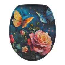 Housse de siège de toilette en flanelle à motif papillon et fleurs, avec élastique, lavable, convient aux toilettes de 44 x 33 cm (17,3 x 13