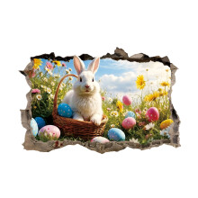 Stickers muraux Joyeuses Pâques : lapin, œuf, marguerite, décoration murale pour chambre d'enfant, 1 feuille