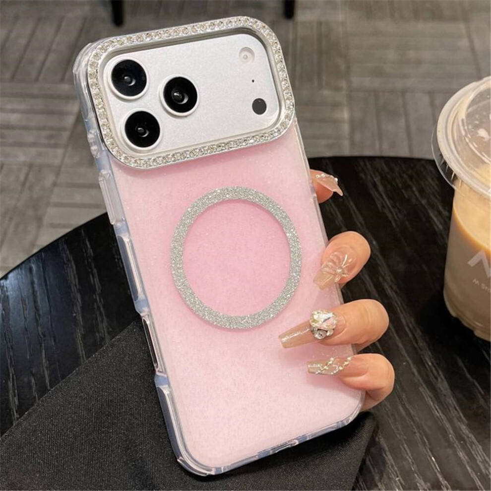 Semi-Transparent Glitter Iphone 17 Pro Case – Round Edged, Magsafe, Shockproof, Anti-Fingerprint Pink 9448990721092