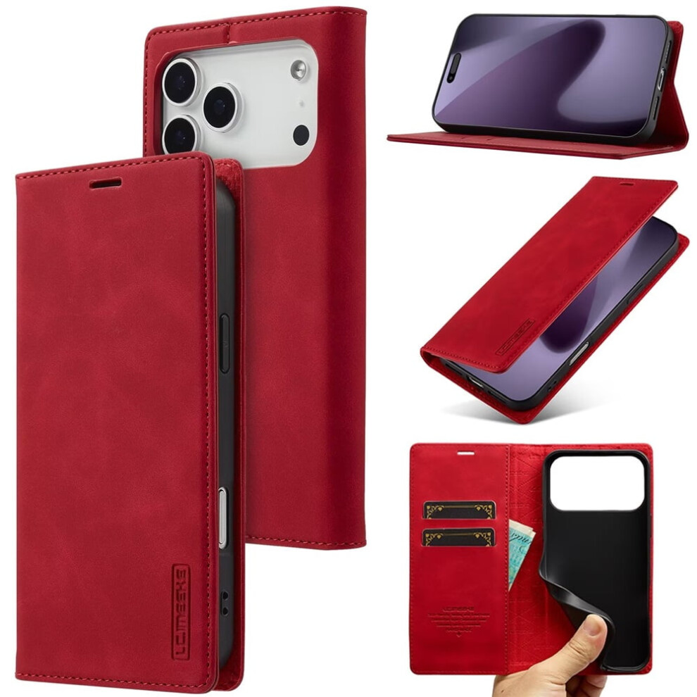 Lc.imeeke Leather Flip Wallet Case With Card Holder, Magnetic Closure & Kickstand For Compatible With Iphone 17 Pro Max Â Red 9448990721627