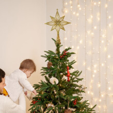 Christmas Tree Toppers Xmas Glitter Gold Hollow Star Treetop Topper for Christmas Tree Decoration