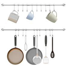 Audmore Kitchen Utensil Rack 2 Pack, 15.6" Wall-Mounted Stainless Steel Hanging Rack with 7 Sliding Hooks – Compatible with Pots, Pans, Spatulas,
