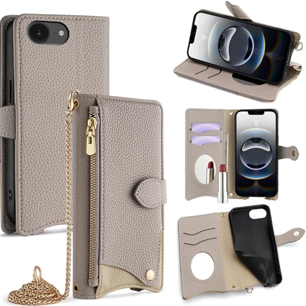Pu Leather Magnetic Flip Wallet Case For Iphone 16E Grey 9122141707028
