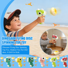 Dinosaur Spinning Top Toy with Handgun Launcher, 4 Non-Light + 1 Light-Up Flying Discs, Glow Top, Batteries Included