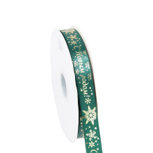 Ribín Sreangaithe Calóg Sneachta Nollag 0.7" x 25 Slat, Satin Tanaí le haghaidh Bronntanais, Boghaí DIY, Bláthanna, Maisiúcháin Saoire