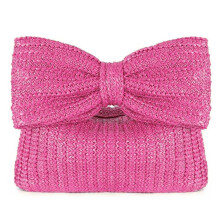 Women Straw Evening Bag With Bow Weaving Clutch Bag Ladies Daily Bag (Rose Red) Casual straw bag (Rose Red)