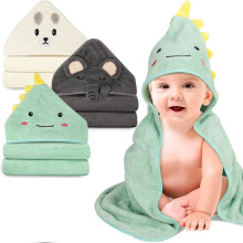31x31 Inch Baby Hooded Towels, 3Pcs Bath Towels for Boys, Washcloth Set with Cute Design, Shower Towel Gift for Newborns, Infants and Toddlers