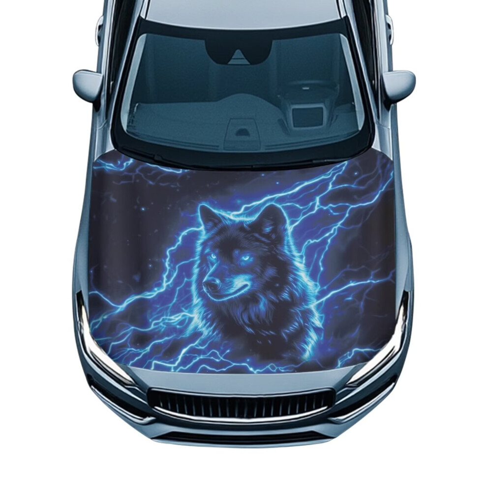 Elastic Lightning Wolf Car Hood Cover For Cars, Suvs, Sedans Â Easy Install Exterior Protection Cover, Compatible With Most Vehicles Blue 9180435289643