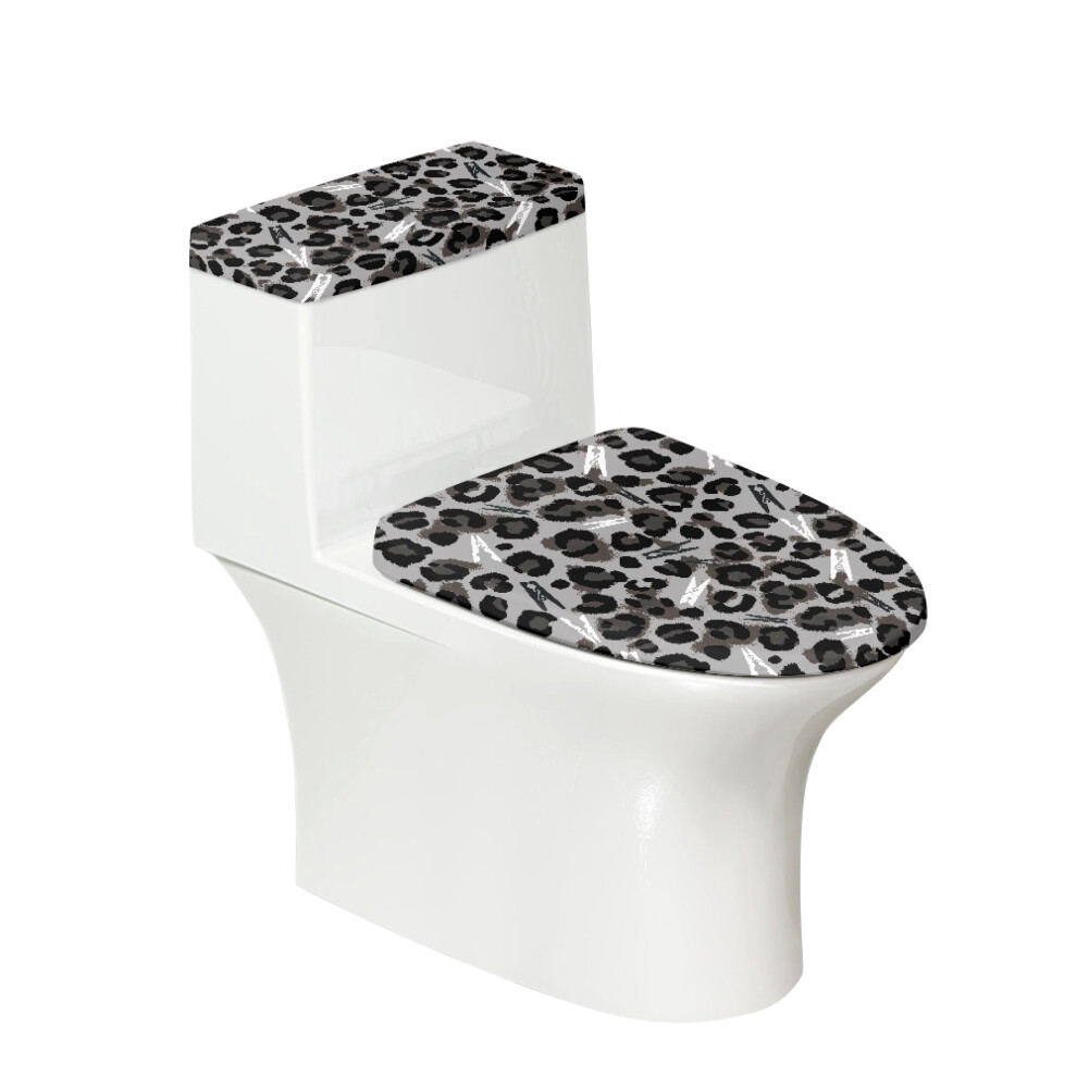 Leopard Print Grey Toilet Lid Covers Set Of 2 Elastic Fabric Dust-Proof For Women 9377112579467