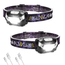 Rechargeable Headlamp, Outdoor Waterproof Motion Sensor LED Headlights for Camping Running Hiking Fishing (2 Pack)