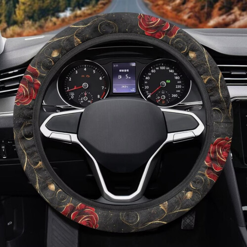 Rose Print Steering Wheel Cover 15 inch