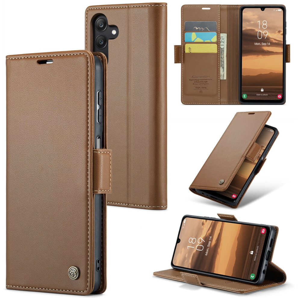 Caseme Leather Wallet Case For Compatible With Samsung Galaxy A25 5G Â Rfid Blocking, Magnetic Clasp, Kickstand, Brown 9496895291578