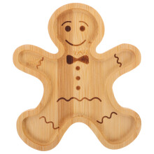 ETEREAUTY 2Pcs Gingerbread Man Shaped Bamboo Tray Light Brown Holiday Snack Serving Platter