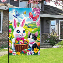 Bandiera da giardino con coniglietto pasquale primaverile, 30x45 cm, bifacciale, decorazione per esterni (portico/prato), regali di Pasqua a meno di