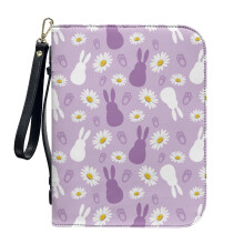 Easter Bunny Daisy PU Leather Bible Cover for Women & Men – Large Carrying Case with Detachable Wristlet Strap, Compatible with Standard Bibles
