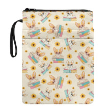 Corgi Sunflower Book Cover Sleeve Pouch – Washable Polyester Case with Pocket, Compatible with Standard Books