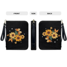Spotted Sunflower Butterfly PU Leather Bible Case for Women & Men, 2XL, with Detachable Wristlet Strap – Compatible with Large Bibles