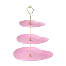 Valentines Day Dessert Stand Multi-Tier Fruit Tray Luxurious Inspired Dessert Plates Snack Tray Candy Dishes Heart-Shaped Cake Stand(Pink)