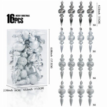 Christmas Decorations Home Decor Count 16pcs Hanging Ornaments Green 4in Finial Drop Ornament, Gifts for Her, Silver