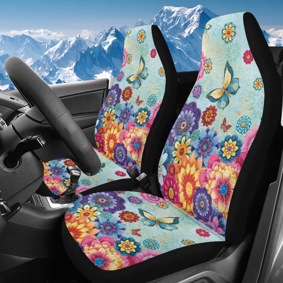 Boho Ethnic Floral Car Seat Covers, High Back Bucket, Washable, Universal Fit For Most Suvs, 2 Pack, Compatible With Most Vehicles Coral 9377112580722