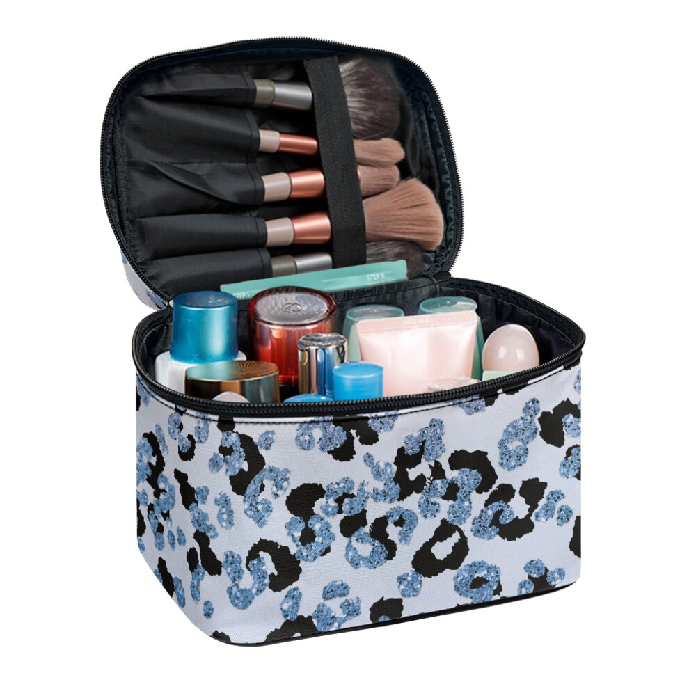 Makeup Brush Bag Practical Make up Organizer with Brush Slots Travel, Gradient Tri-color Leopard Print