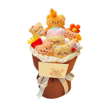 Plush Bear Bouquet with Crochet Flowers 12 inch Brown