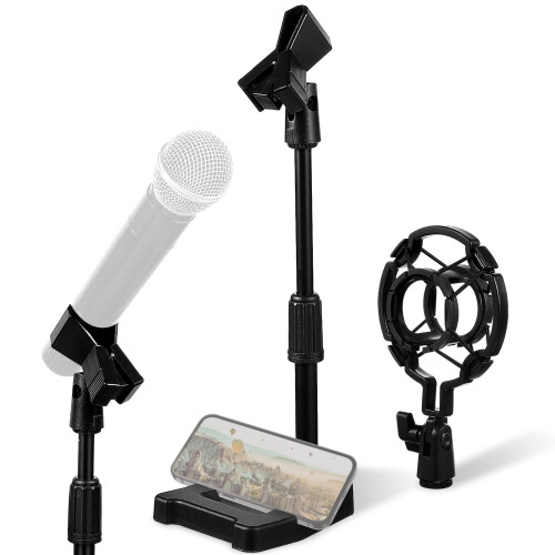 Adjustable Desk Mic Stand with Shock Mount and Clip Base