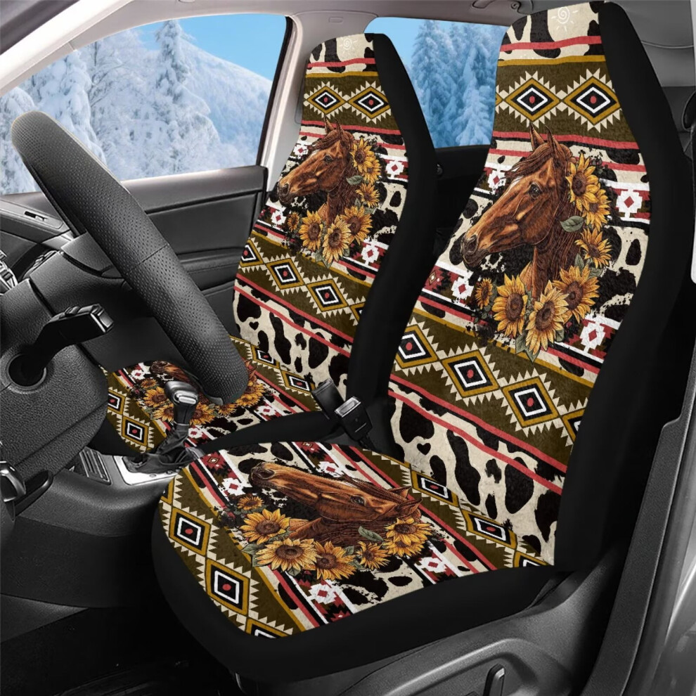 Car Seat Covers High-Back Fluffy Aztec Cow Print 2 Pcs Coral 913211648346