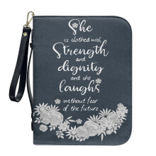 Peony Flower PU Leather Bible Case for Women & Men – Compatible with Standard Bibles, Detachable Wristlet Strap, Lightweight