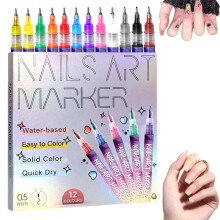 12-Color Nail Art Pens Set, 0.5mm Tip for Dotting/Lining/Painting, Fast-Drying & Safe, Ideal for Beginners & Pros — Compatible with All Nail Types