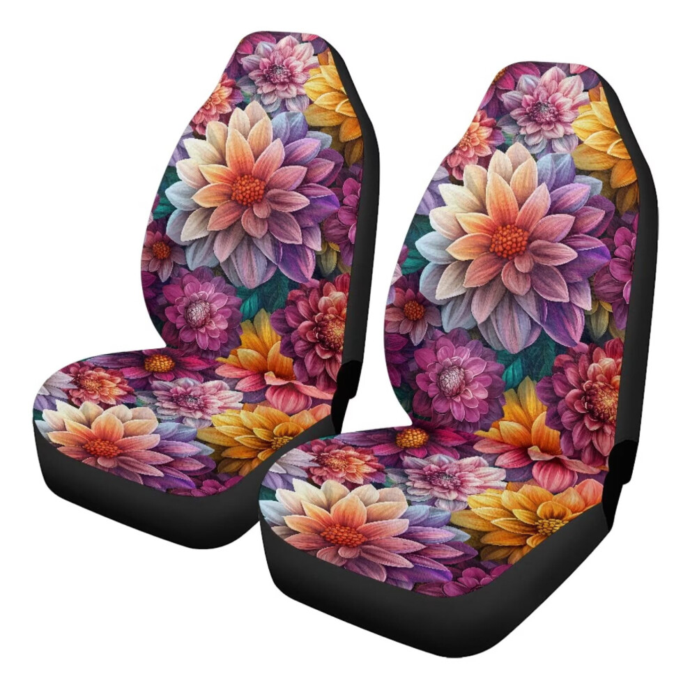 Mexican Dahlia Print Car Seat Covers, 2 Pcs, Easy Install, Compatible With Cars, Trucks, Vans, Suvs Coral 9399596700632