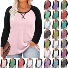 Lässiges Raglan-Top in Übergröße für Damen, Rundhalsausschnitt, lange Ärmel