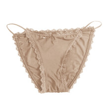 Women Ice Silk Lace Trim Strap Breathable Thin Panty Briefs,Khaki One Size