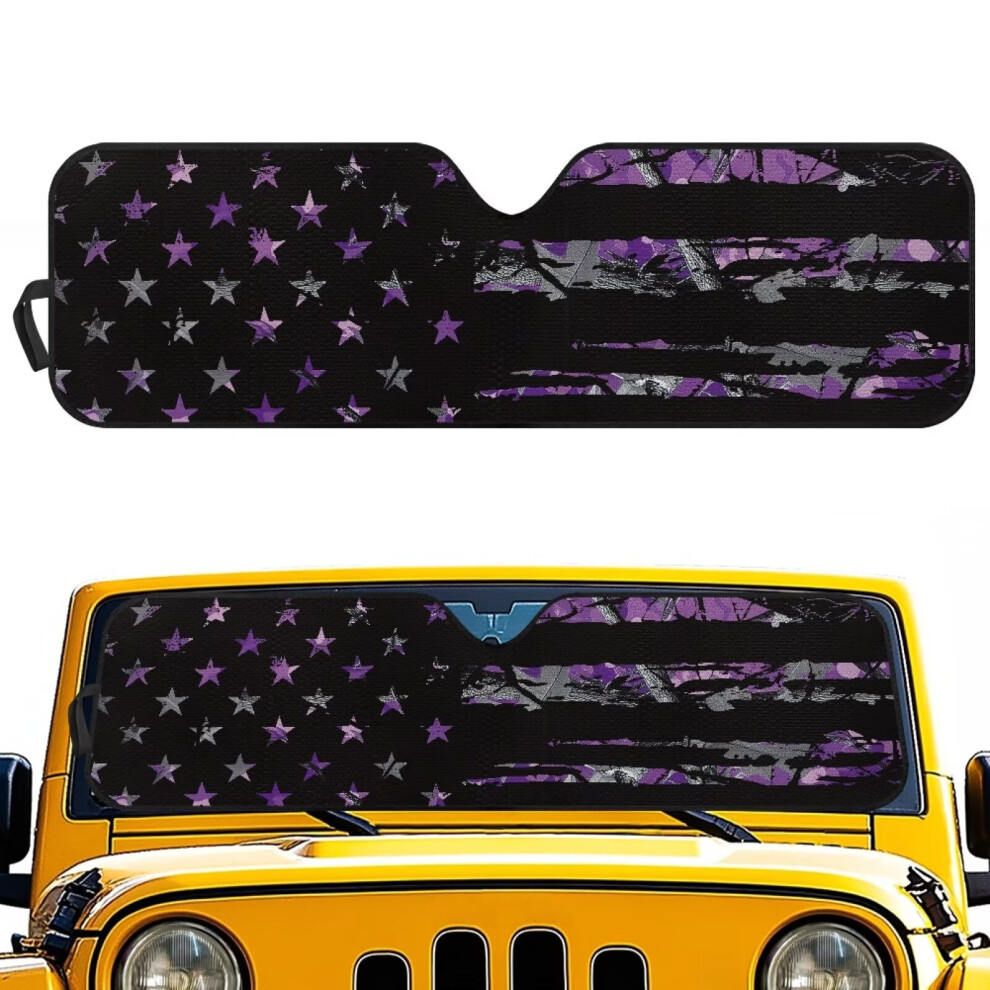 Foldable Camo American Flag Windshield Sun Shade For Jeep Wrangler Tj/Jk/Jku (1996Â2018), Uv & Heat Protection Purple 9085618449725