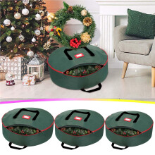 Sruoe Christmas Wreath Storage Bag 24 Inch, Green Wreath Storage Container with Handles & Zipper, Ornament Storage Bag for Holiday Decor