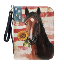 Starry Night American Flag PU Leather Bible Cover for Women & Men – Lightweight, Detachable Wristlet Strap, XL, Compatible with Standard Bibles