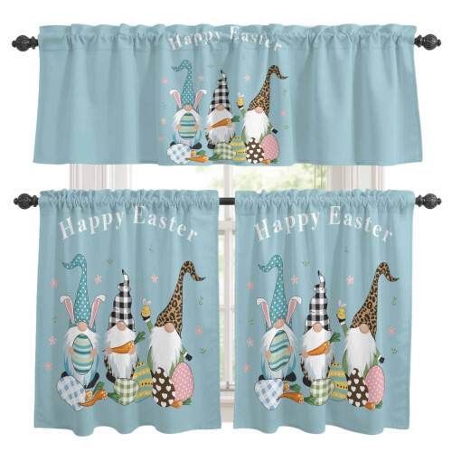 Easter Kitchen Curtains Set Gnome Eggs Carrot Pink Floral